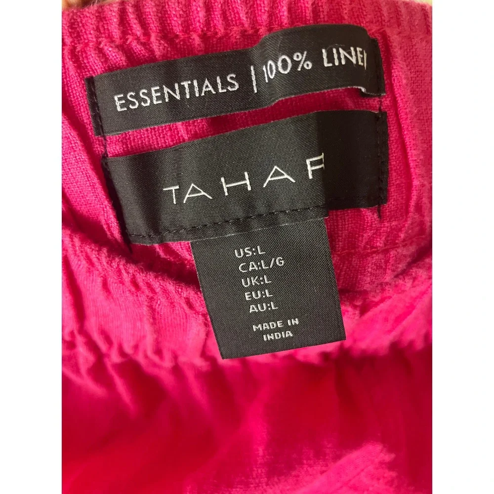 Tahari Essentials 100% Linen Hot Pink Wide Leg Pull On Resort Lounge Pants Large - Picture 2 of 7